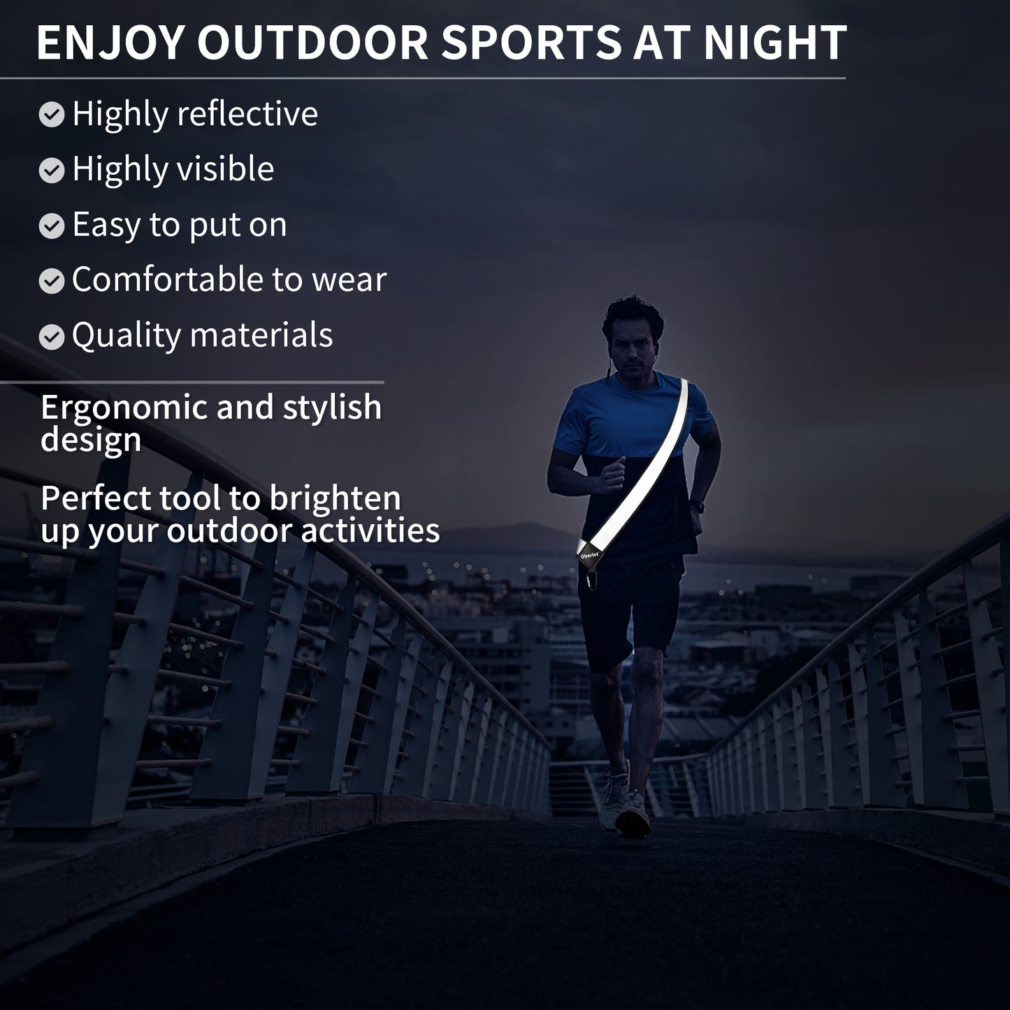 Oberlet Belt Reflective Sash for Walking at Night, High Visibility Adjustable Night Safety Reflective Running Gear, Stylish and Practical Night Walking Gear for Runners Walkers Men Women, New Black