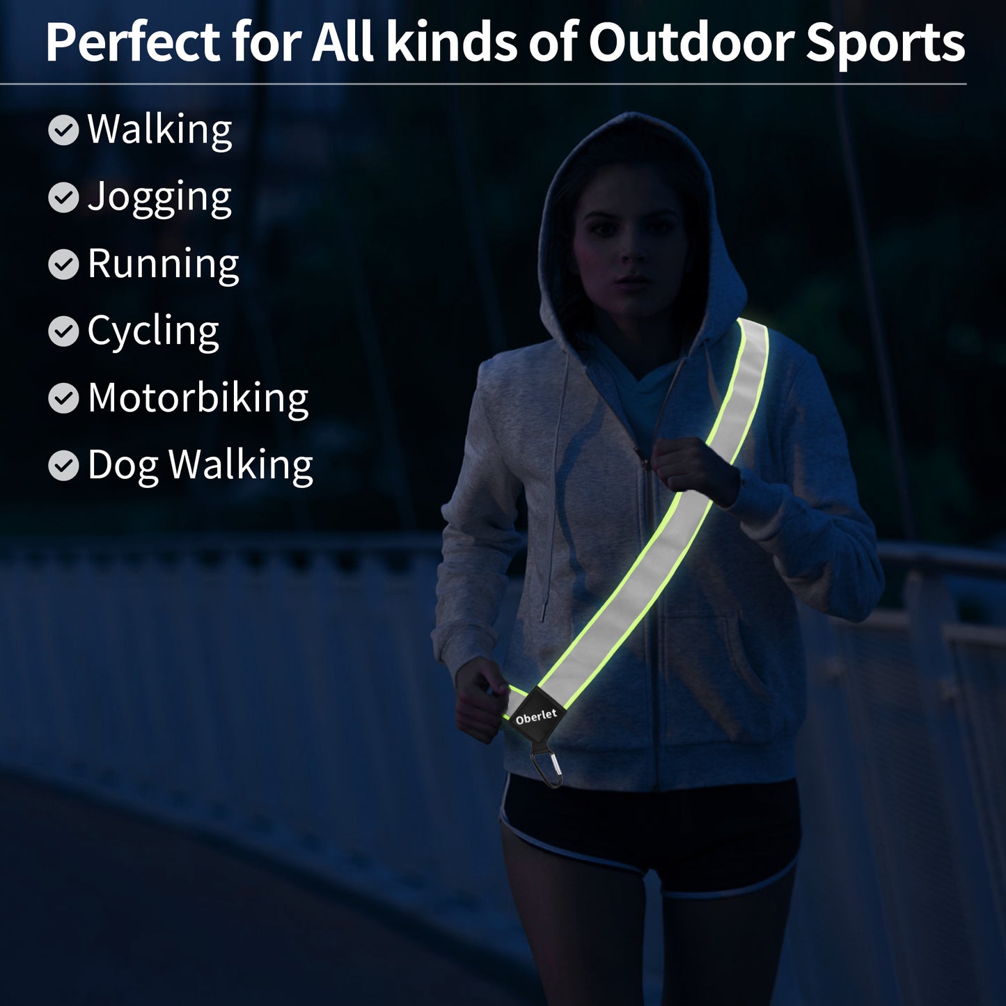 Oberlet Reflective Running Gear | Reflective Sash for Walking at Night | High Visibility Reflective Sash | Reflective Belt for Walking in The Dark | Adjustable Quick Release Buckle